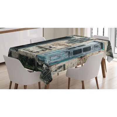 Ambesonne Rustic Tablecloth, Doors Of Old Rock House With French Frame Details In Countryside European Past Theme, Rectangular Table Cover For Dining Room Kitchen Decor, 60" X 90", Teal Grey