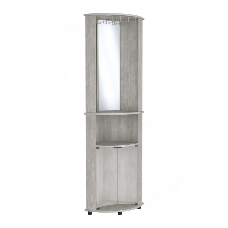 Nashville Corner Bar Cabinet Unit With Wine Glass Rack And Lower Cabinet, Concrete Gray, Gray