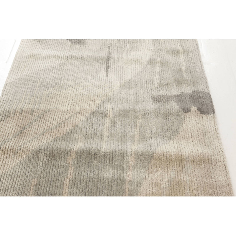 Tapis de couloir moderne en laine gris / beige de qualité supérieure 2 pi x 8 pi 1 po