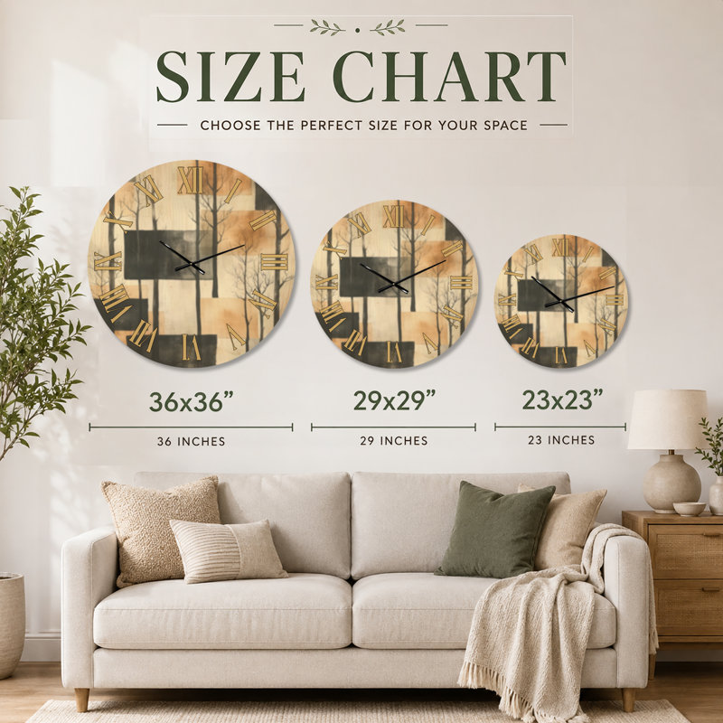 Horloge murale en bois noir de style Mid-Century « Silent Winter Woodland », Extra Large
