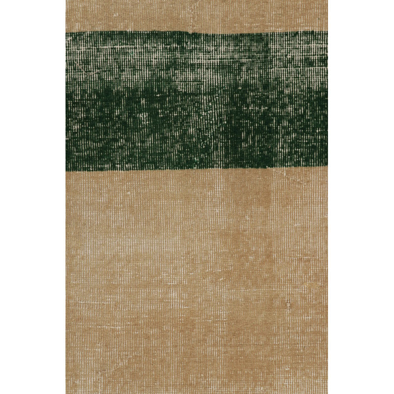 Vintage Zeki Müren Rug, Beige With Green Striped Minimalist Design - Rug & Kilim