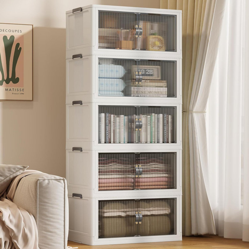 Bacs de rangement empilables, bacs de rangement pliants et pliables avec couvercle, Gris