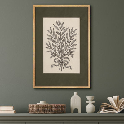 Vintage Olive Branch Illustration Canvas Wall Art - Botanical Farmhouse Decor for Kitchen or Hallway