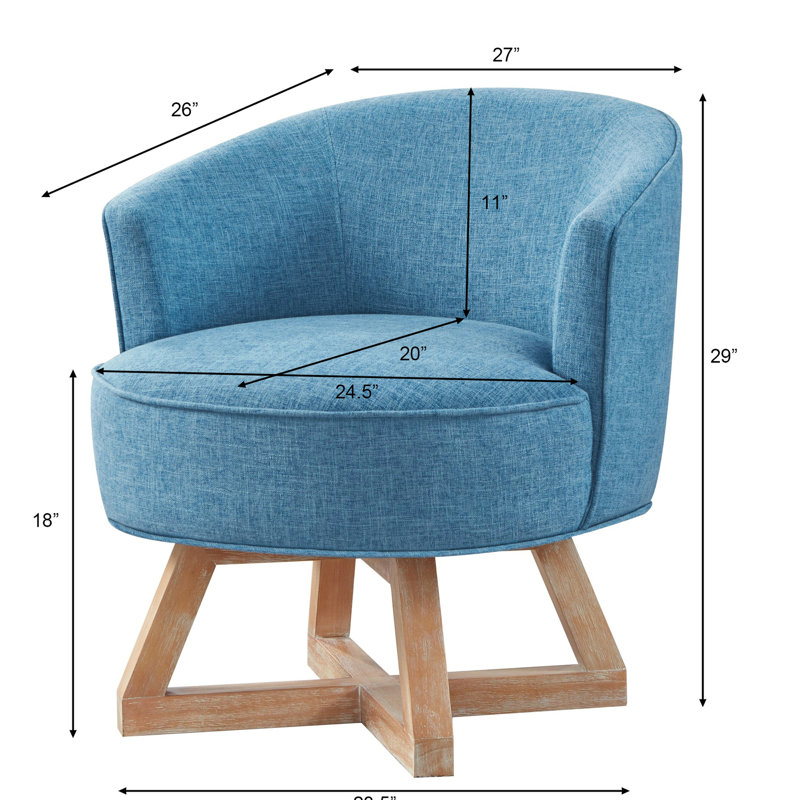 Fauteuil pivotant à 360°, revêtement en lin bleu, base en bois pour la décoration du salon, chambre en bois massif