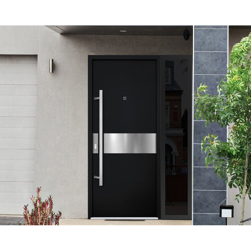 Modern Black Enamel Steel Front Door with Side Window