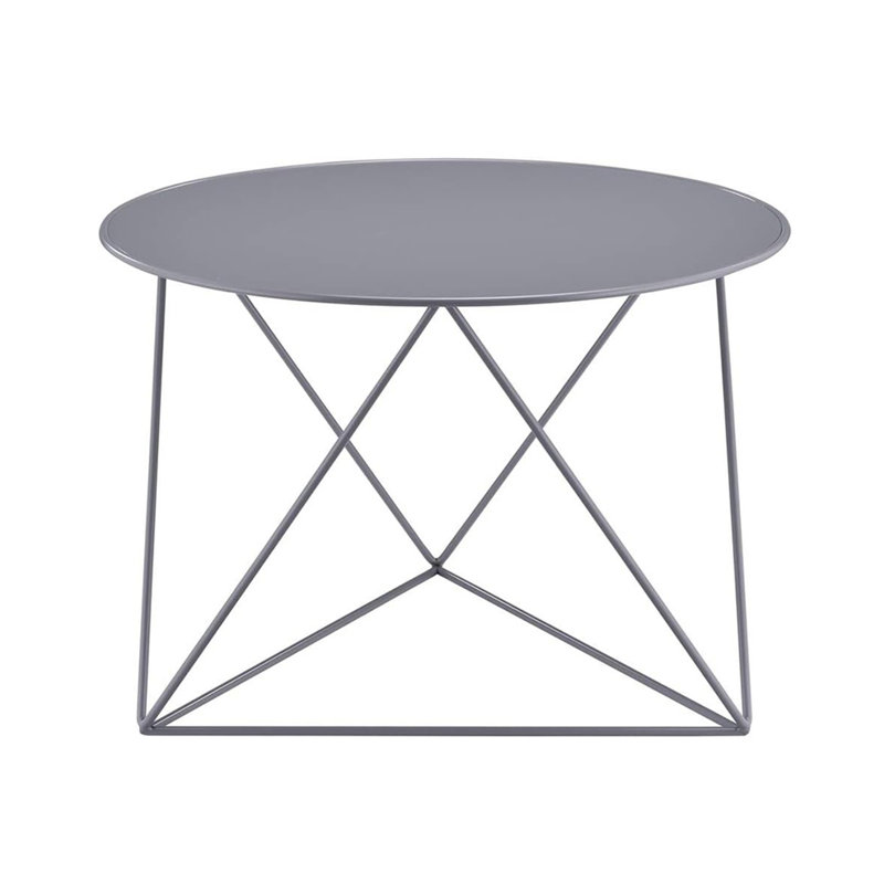 Table de bout ronde en métal avec finition grise