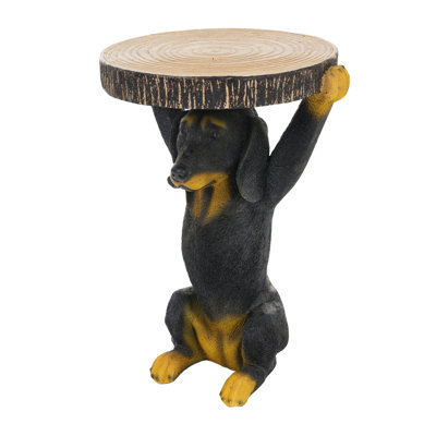 22.17"H Black Dog Side Table Pedestal End Table Stool, MGO Dog Statue Hand Painted Sculpture for Home, Office, Living Room & Outdoor Decor