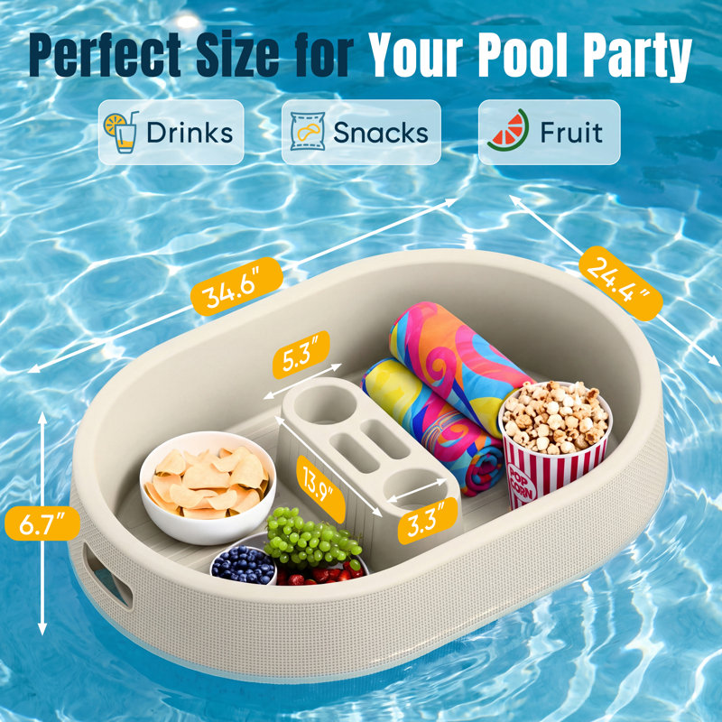 Plateau de service flottant étanche pour piscine avec porte-gobelets, emplacements pour téléphone et poignées, plateau flottant pour boissons et aliments pour une fête au bord de la piscine