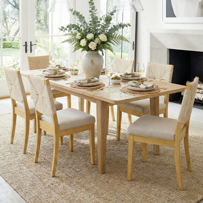 7-Piece 63"-95" Extendable Solid Wood Dining Set With 6 Woven Chairs