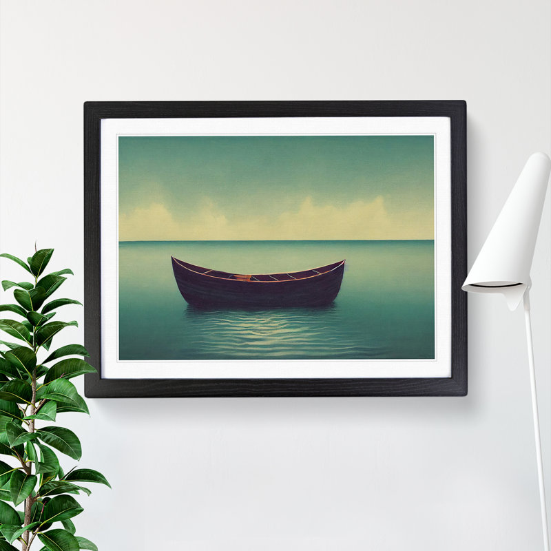 Wooden Boat - Single Picture Frame Painting, Black, 46cm H x 64cm W x 2cm D