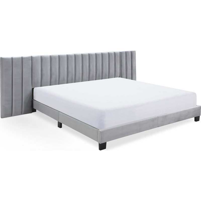 Finch James Gramercy Modern Upholstered Platform Bed with Channel Tufted Extended Headboard, King