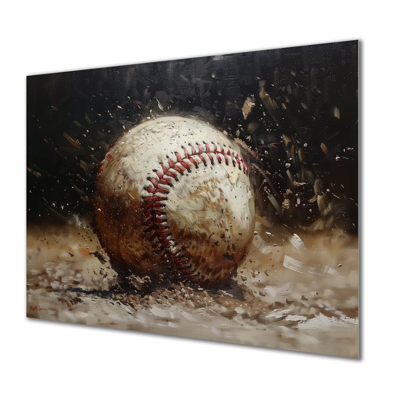 Baseball gros plan Home Run - décoration murale baseball sport, H 16 po x l 32 po x P 1 po, Métal métal