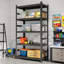 Tablette de rangement réglable robuste à cinq couches de 87 pouces de hauteur, unité en métal noir pour les espaces de garage et les espaces utilitaires intérieurs