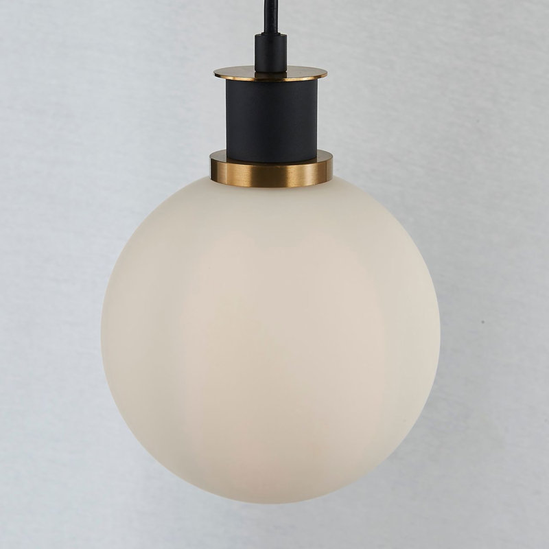 Éclairage pour îlot 4 lumières Rickey - noir - laiton brossé - verre, Blanc / Blanc