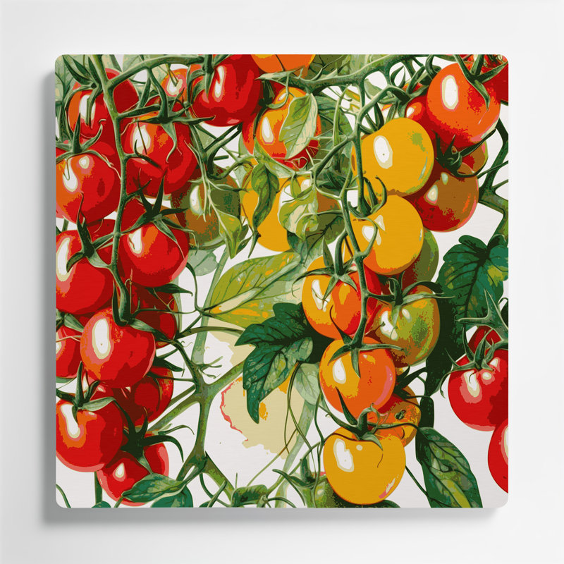 Art mural en métal légumes tomate cerise brun, H 16 po x l 16 po