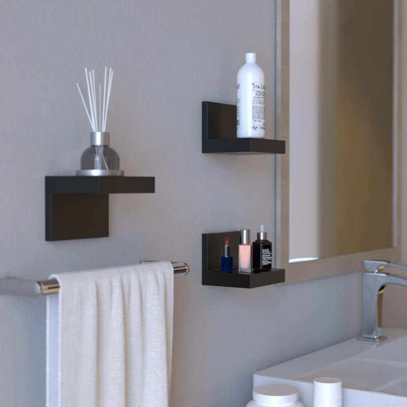 7-Pack  Floating Shelves For Wall By Richerhouse, Plastic Black Shelf  Display Ledges Room Decor, Mini With 2 Types Of Installation (Adhesive Or Screw)