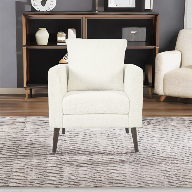 Fauteuil demi-tonneau en tissu Teddy, Ourson blanc