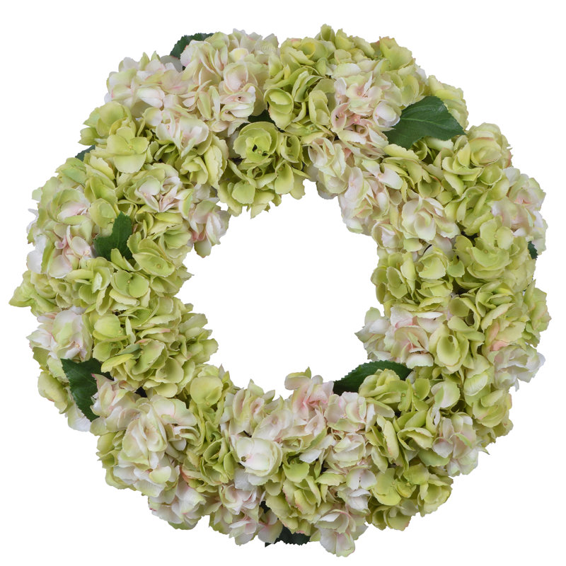 24'' Pink and Green Artificial Hydrangea and Eucalyptus Front Door Wreath