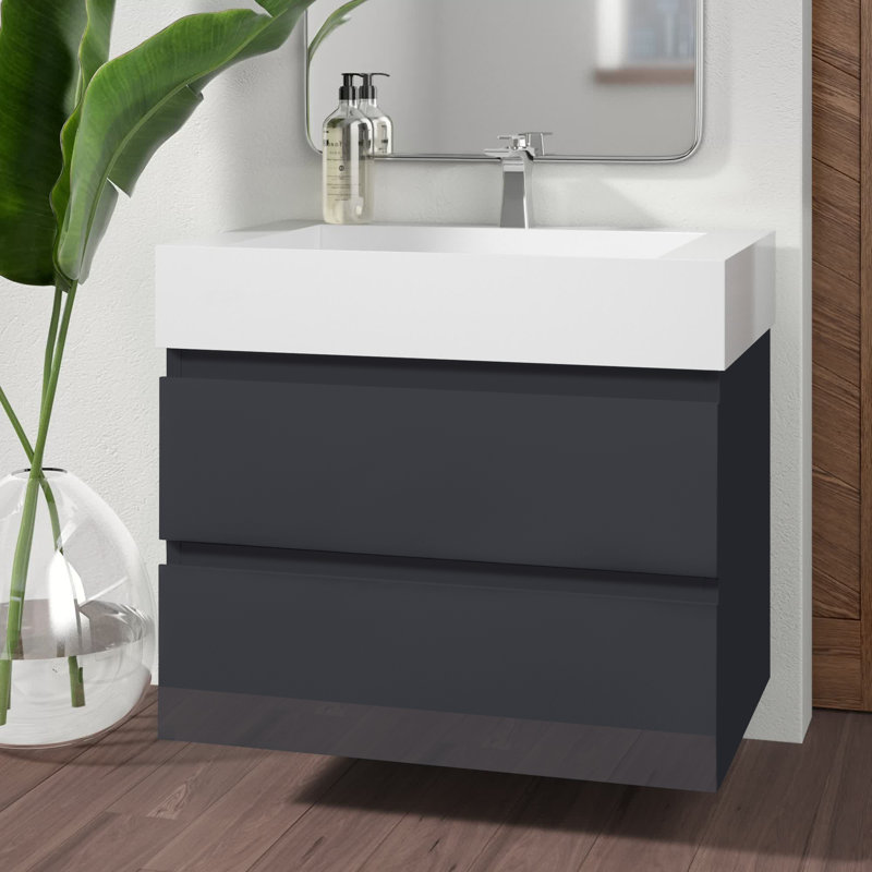 Babajide 29.5'' Single Bathroom Vanity with Acrylic Top, High Gloss Gray
