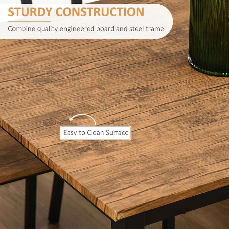 Industrial 5-Piece Dining Set with Dark Walnut MDF and Steel