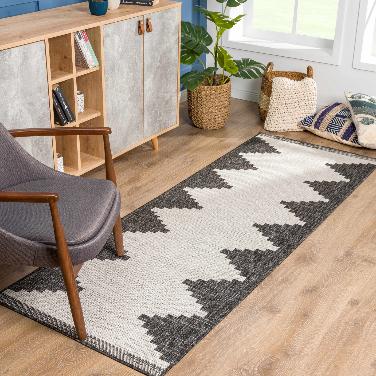 Mortimer Charcoal Outdoor Rug, Runner 2'7" x 12'