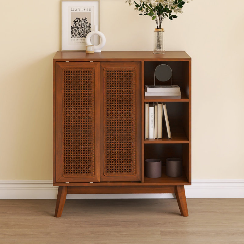 Buffet moderne en rotin avec tablettes réglables, Naturel