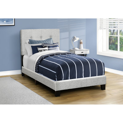 Juvenile Twin Size Upholstered Bed Frame, Transitional Style, Grey Boucle, Solid Engineered Wood, Low - Profile, , Comfortable And Easy To Assemble Boucle Upholstered, Look, Juvenile, Profile