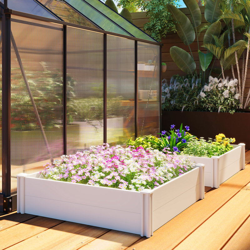 Lit de jardin surélevé en vinyle, boîte de jardin modulaire 3 x 3 x 1 pi, blanc, 13" H x 40.2" W x 40.2" D