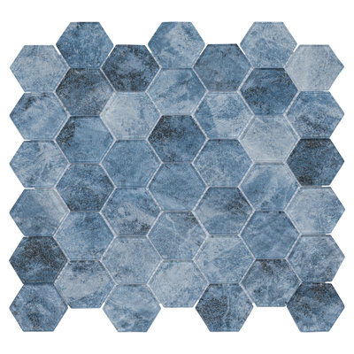 Simeon Millicent Blue 1-in Honeycomb Concrete Look Glass Wall Mosaic Tile