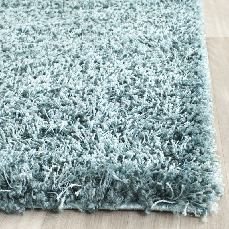 Tapis turquoise uni à longs poils Martelange, Rectangle 6 pi x 9 pi