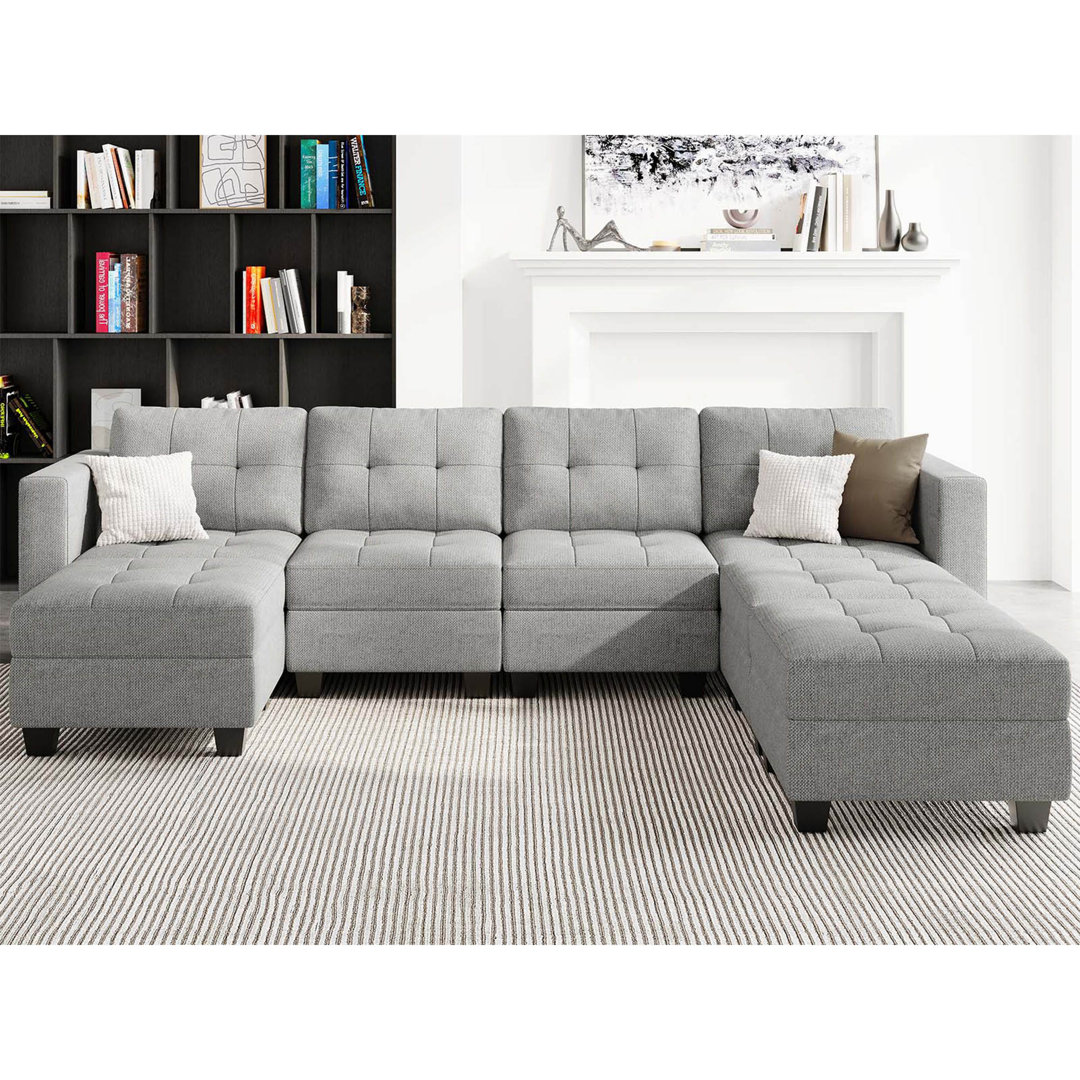 Hunsicker 116.4" Wide U Shaped Sofa Storage Couch with Ottoman Chaise, Sectional Modular Sofa Livingroom Apartment Couch Latitude Run® 