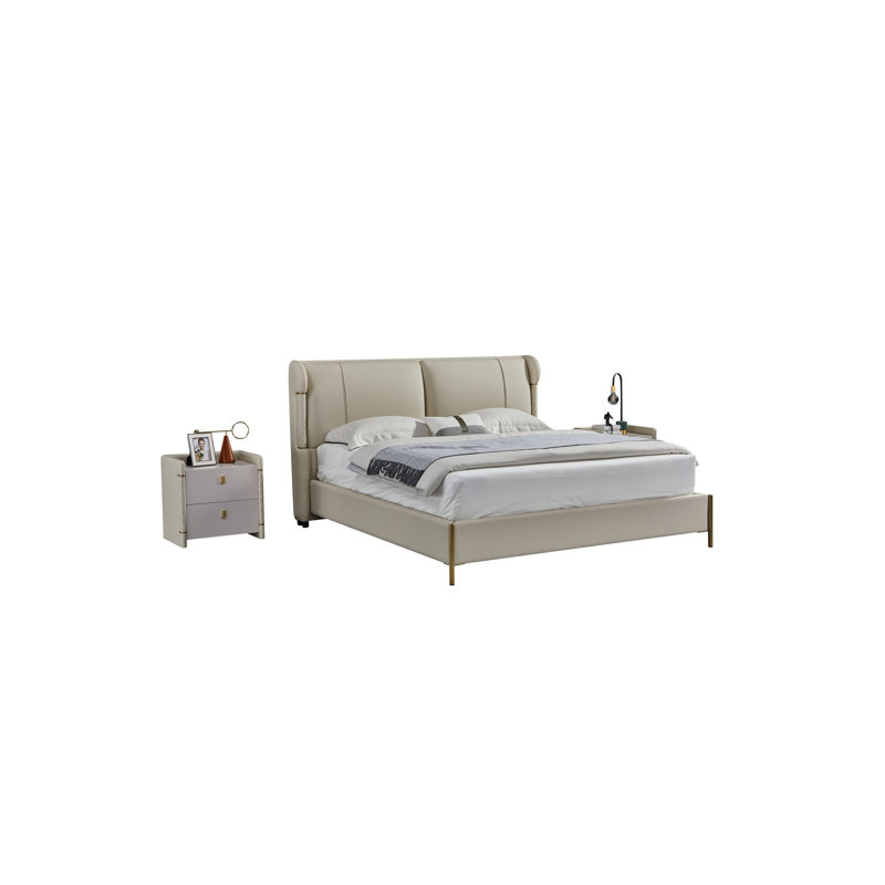Hampson Leather Wingback Bed, Très grand californien