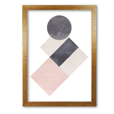 Cotton, Pink And Grey Abstract Squares And Circle - Print