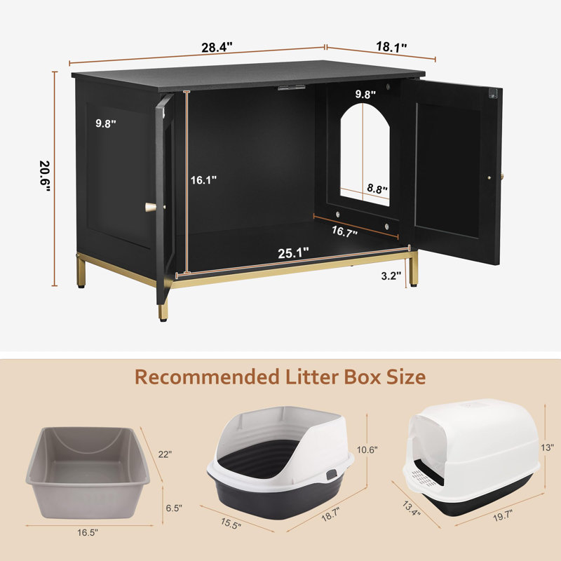 Black and Gold Metal Frame Cat Litter Box Enclosure
