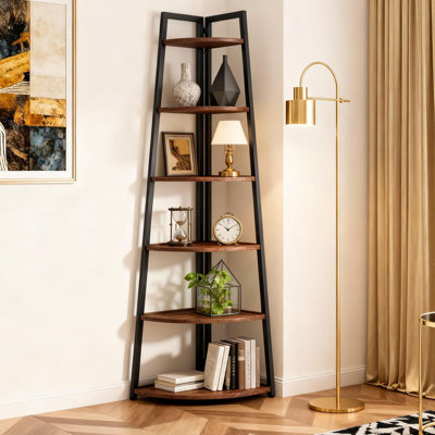 70 inch Tall 5 Tier Rustic White L Shaped Corner Bookshelf Industrial Ladder Shelf Plant Stand for Living Room Kitchen or Home Office by 17 Stories