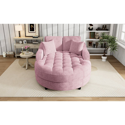 Modern Pink Chaise, Soft Cushion, Detachable Pillows, 55" Bed For Relaxing Life Chenille Chaise Lounge With Removable Pillows And Supportive Seat