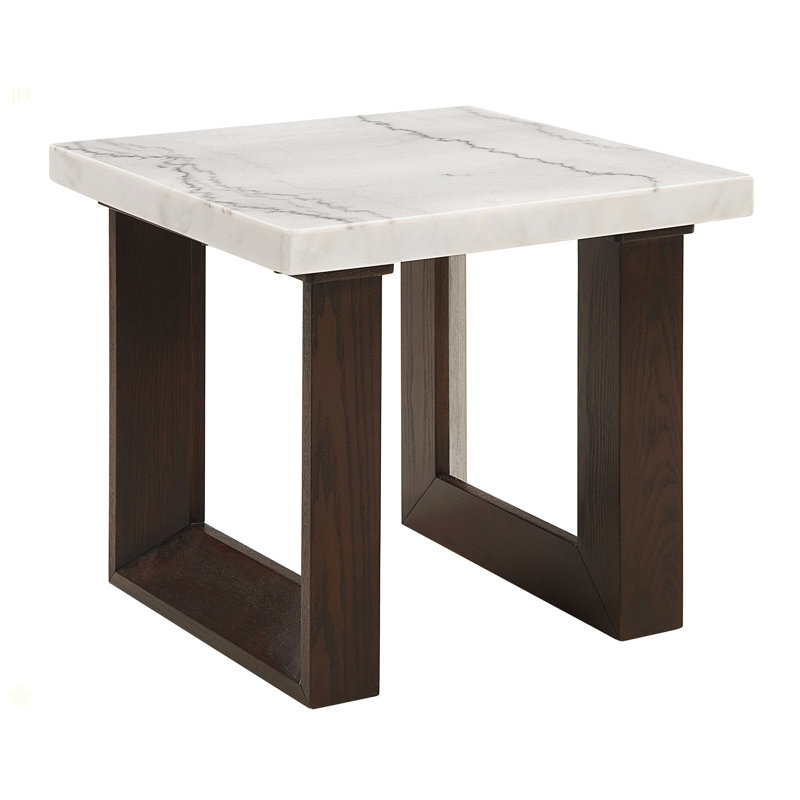 Table de bout Edwyn avec plateau en marbre naturel blanc et finition espresso