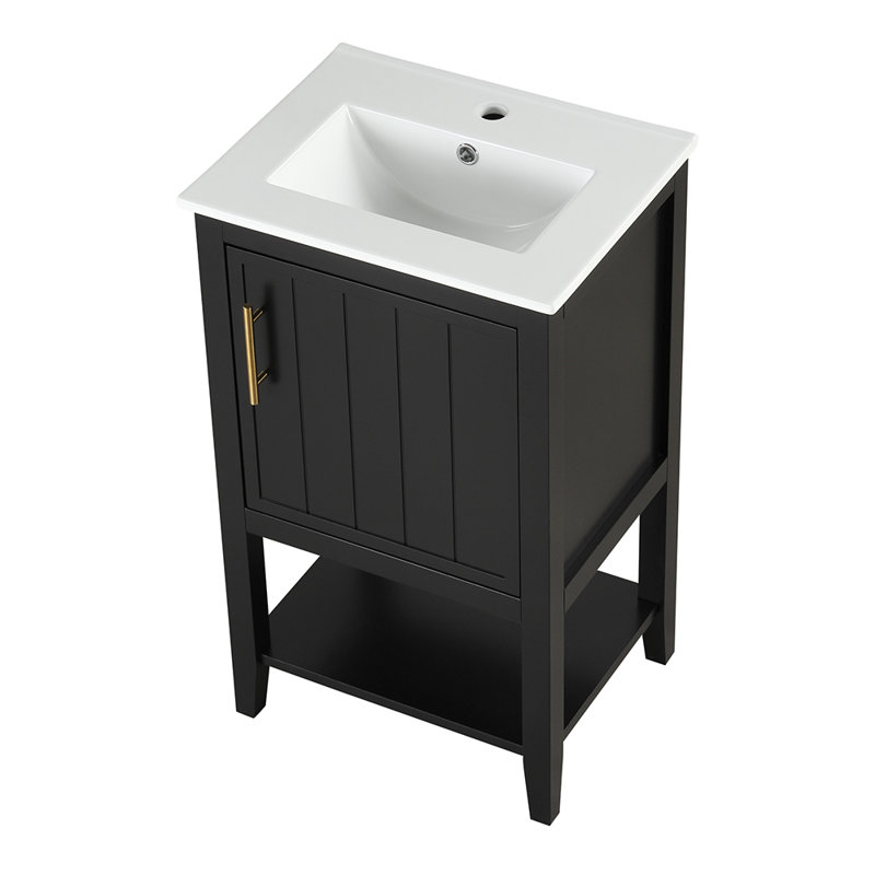 Armoire de salle de bain avec lavabo et porte à fermeture douce et tablette ouverte