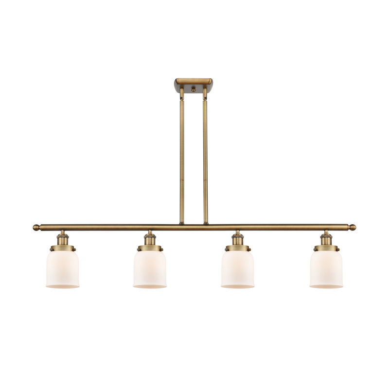 Luminaire suspendu pour îlot de cuisine 4 lumières Clara, Blanc mat, Laiton brossé, Ampoule non incluse