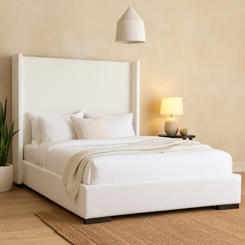 Tête de lit à oreilles Boa Bed W, revêtement en lin blanc, Grand