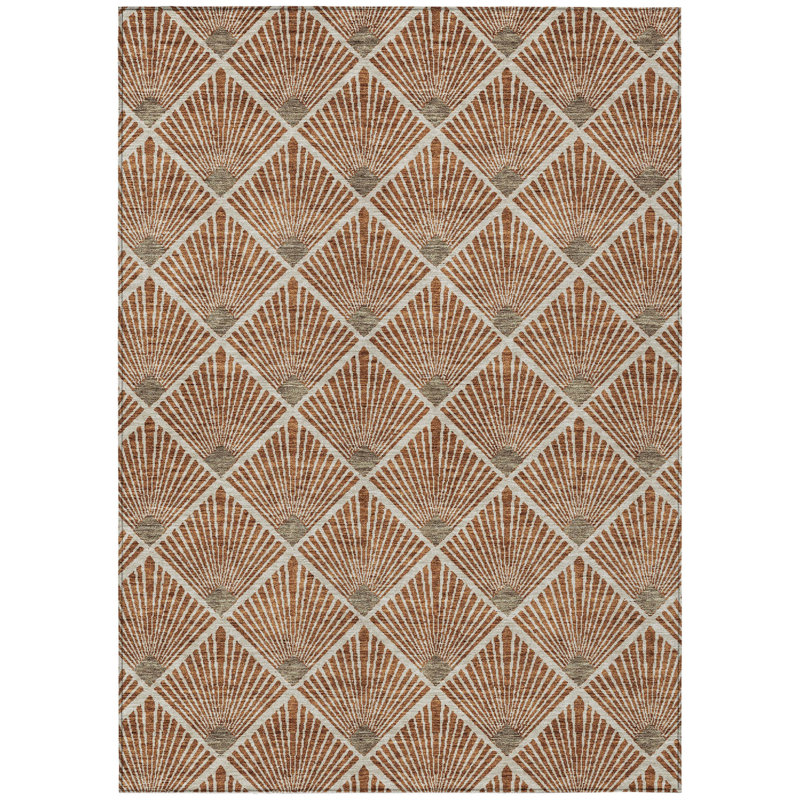 Tapis extérieur lavable géométrique 5 pi x 8 pi brun cuivré et beige