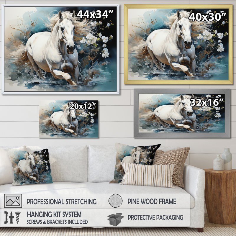 «Majestic Gallop Horse Gallop», reproduction sur toile, Cadre naturel flottant, H 30 po x l 40 po x P 1,5 po