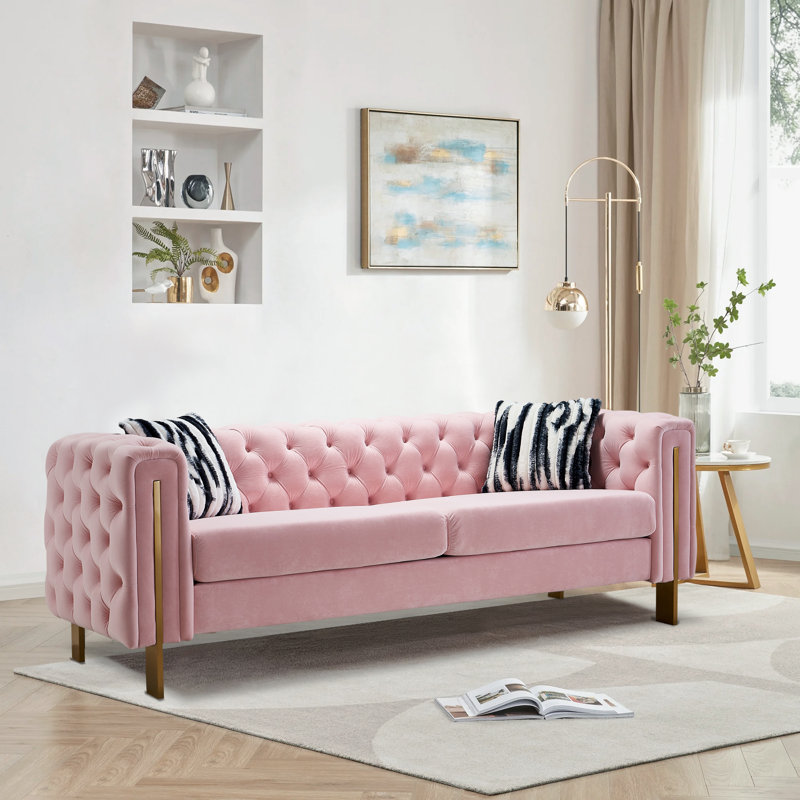 Canapé à accoudoirs carrés 84,25 po Jamayiah, Velours rose