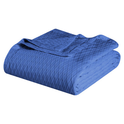 Twin Blue Cotton Woven Geometric Blanket