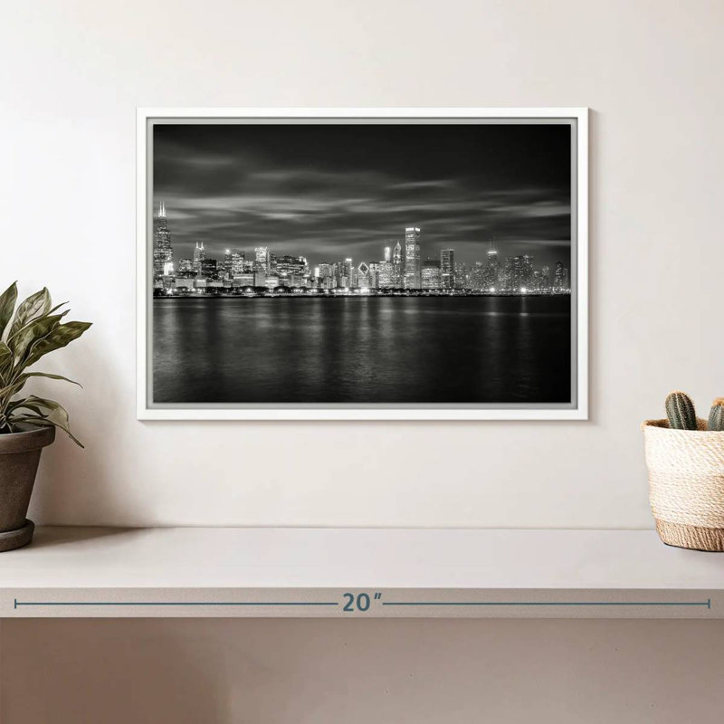 Chicago City - monochrome, 13 po x 9 po, Cadre flottant blanc