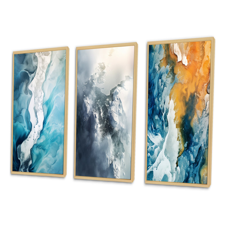 «Vue aérienne du paysage du glacier arctique», 3 pièces, H 36 po x l 20 po, Cadre naturel flottant