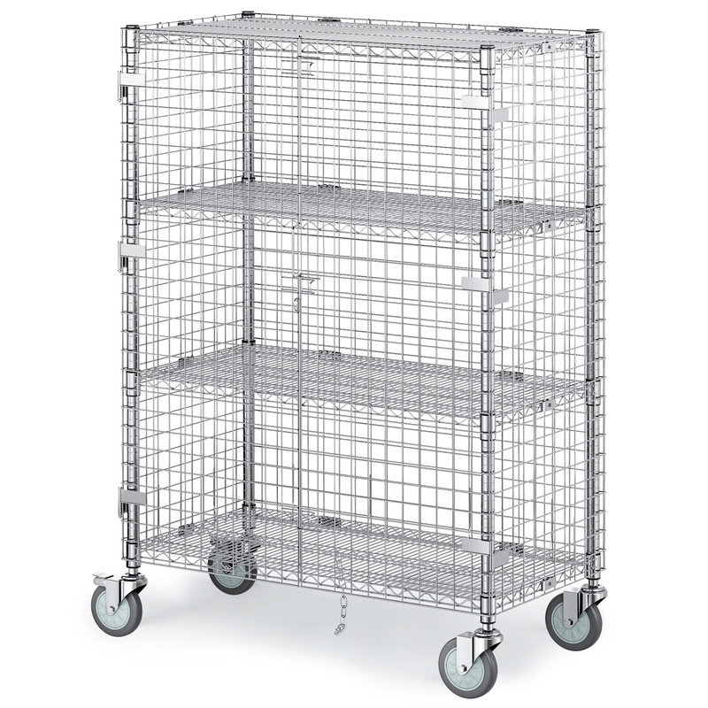 Chariot de sécurité à cage 70 po H 70,8 po avec porte verrouillable en métal chromé commercial, 18 po x 36 po