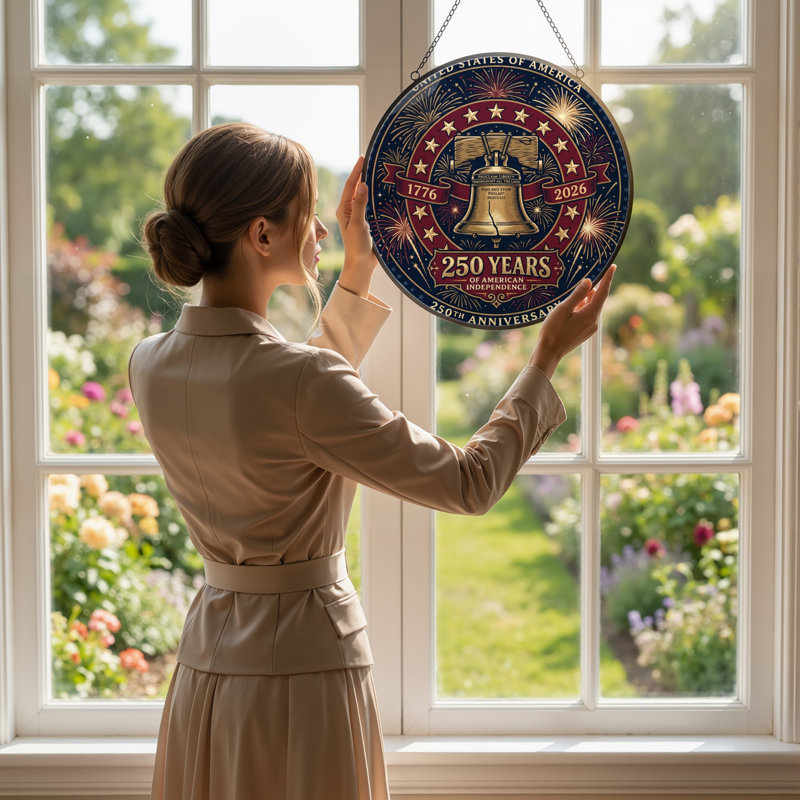 Panneau de fenêtre en verre pour décoration intérieure Fireworks Stars USA 250th Anniversary - 7,8H, H 7,8 po