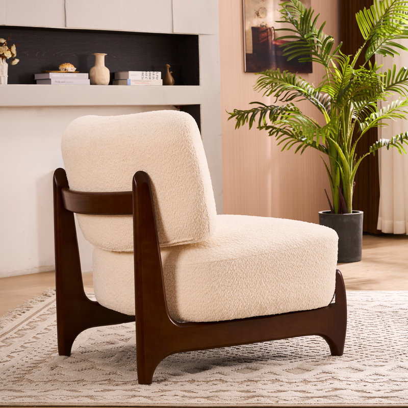 Fauteuil d'appoint rembourré sans accoudoirs l 30 po avec pieds en bois massif, Beige