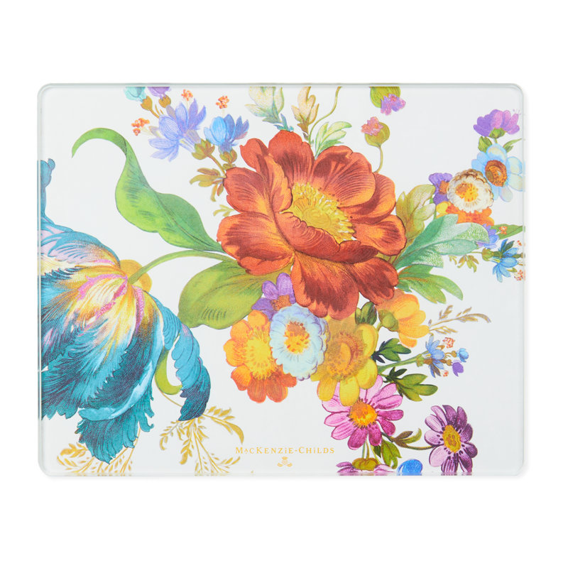Floral Tempered Glass Rectangular Cutting Board Set
